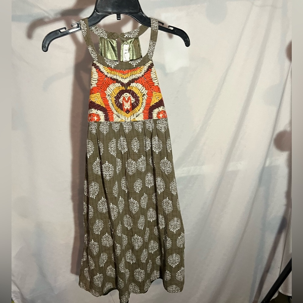 THML embroidered olive print dress